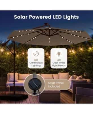 10 Feet Solar Offset Hanging Umbrella with 40 Lamp Beads and Solar Panel
