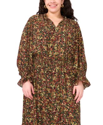 Plus Size Long Sleeve Smocked Waist Maxi Dress