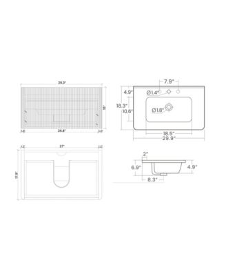 Etna 24" Wall-Mounted Vanity With Ceramic Sink and Striped Wood Grain