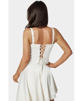 Women's Tie Front Ruched Bust Satin Corset