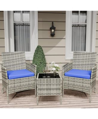 3 Piece Grey PE Rattan Patio Conversation Set with 2 Chairs & Coffee Table, Outdoor Furniture for Patio, Porch, Balcony