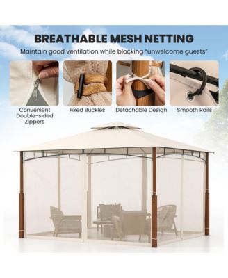 12' x 10' Outdoor Patio Gazebo w/ Netting 2-Tier Canopy Roof Metal Frame