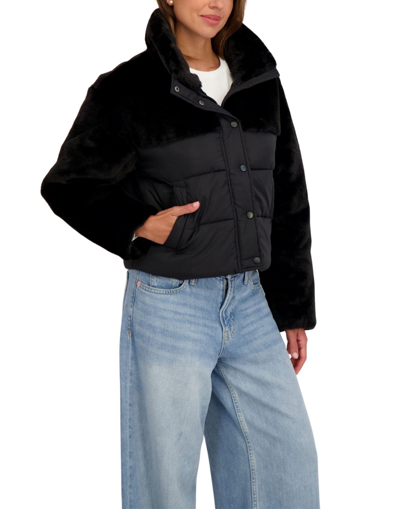 Женская куртка Sebby Collection Short Mix Media Puffer, цвет: Чёрный — фото 3