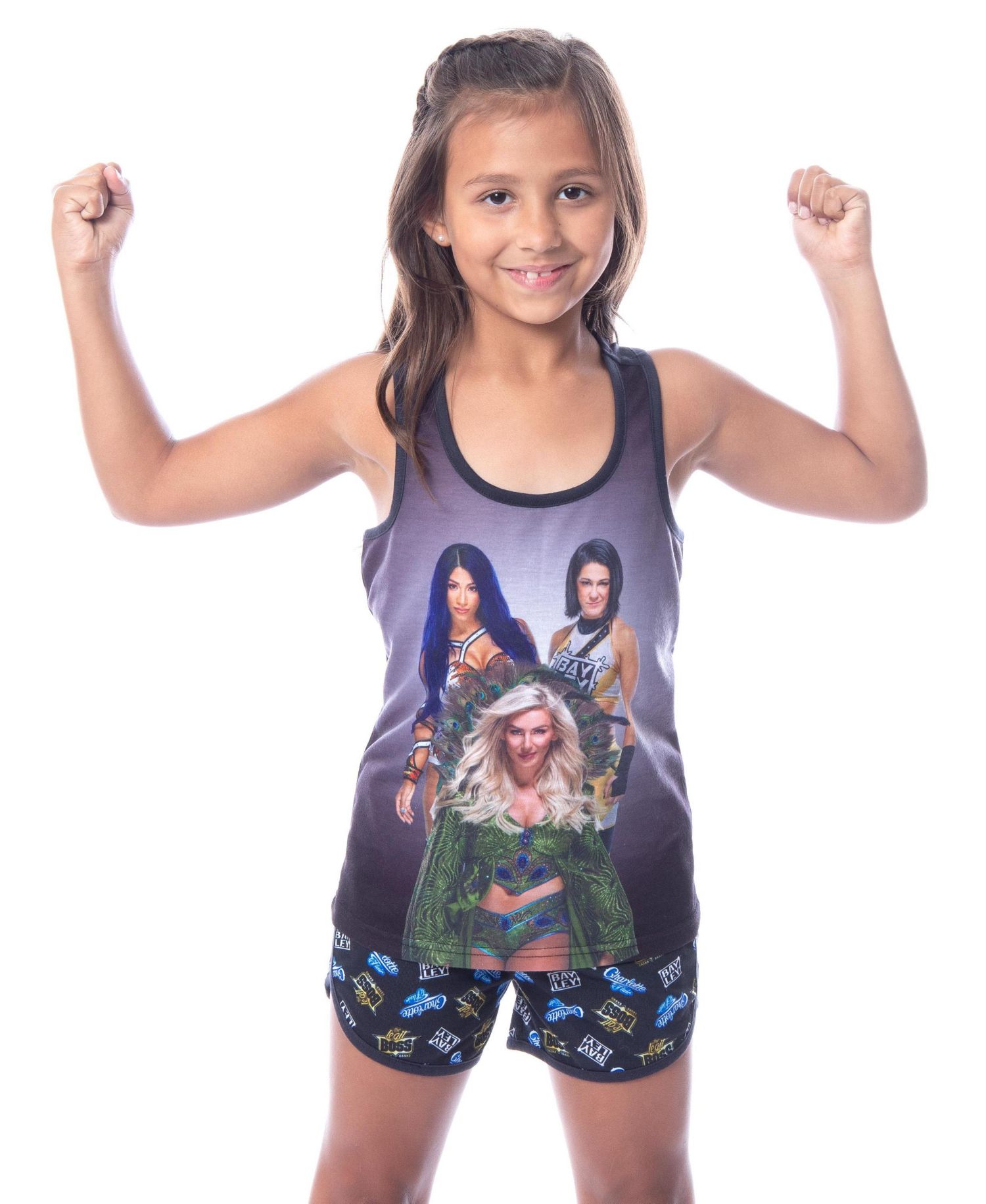 Girls' Sasha Banks Bayley Charlotte Flair Tank Short Kids 2Piece Pajama Set
