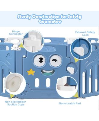 16-Panel Foldable Baby Playpen Kids Activity Centre w/ Lock Door & Rubber Mats