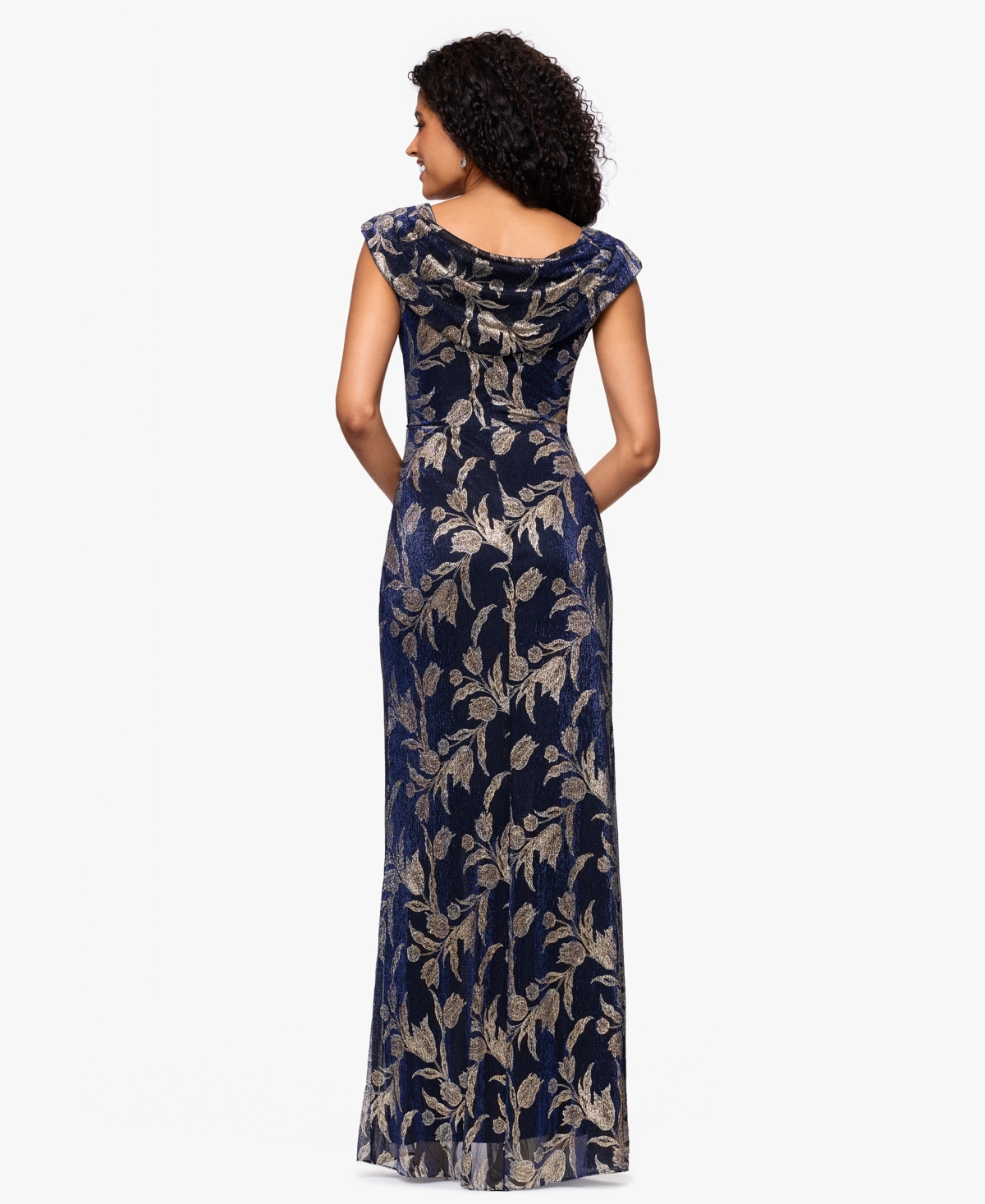 Betsy & Adam Women'sâ Long Foil Crinkle Cowl Neck Dress In Black