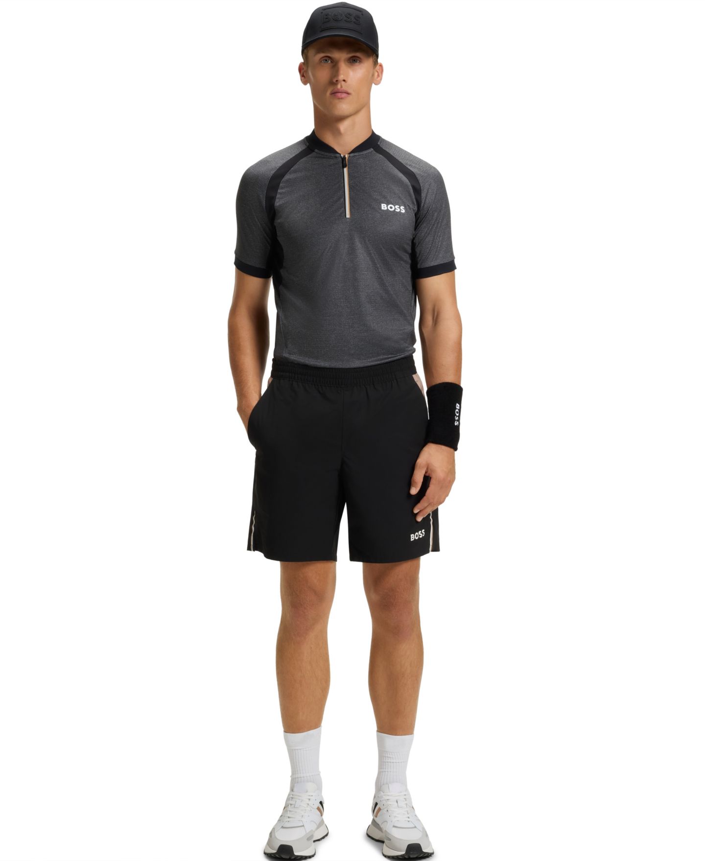 Мужское поло Hugo Boss Jersey Zip-Neck Slim-Fit Polo Shirt, цвет: Чёрный — фото 2
