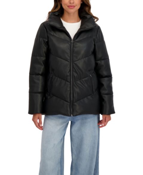 Женские куртки Sebby Collection Women's Faux Leather Puffer Jacket