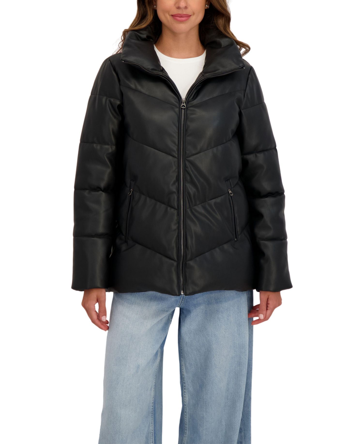 Women's Faux Leather Puffer Jacket