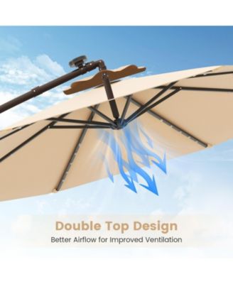 10 Feet Solar Offset Hanging Umbrella with 40 Lamp Beads and Solar Panel