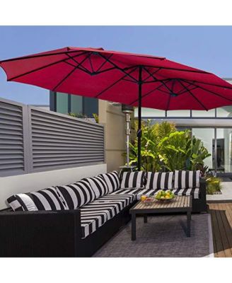 15 Feet Double-Sided Twin Patio Umbrella with Crank and Base