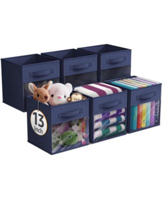 13 Inch 6 Pack Collapsible Fabric Storage Bins with Clear Window - for Organizing Clothes, Toys, Books, Shelves, Closets & more