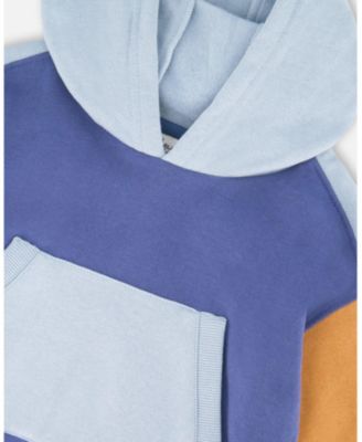 Boy Long Sleeve Colorblocked Hooded Fleece Sweatshirt Blue - Child