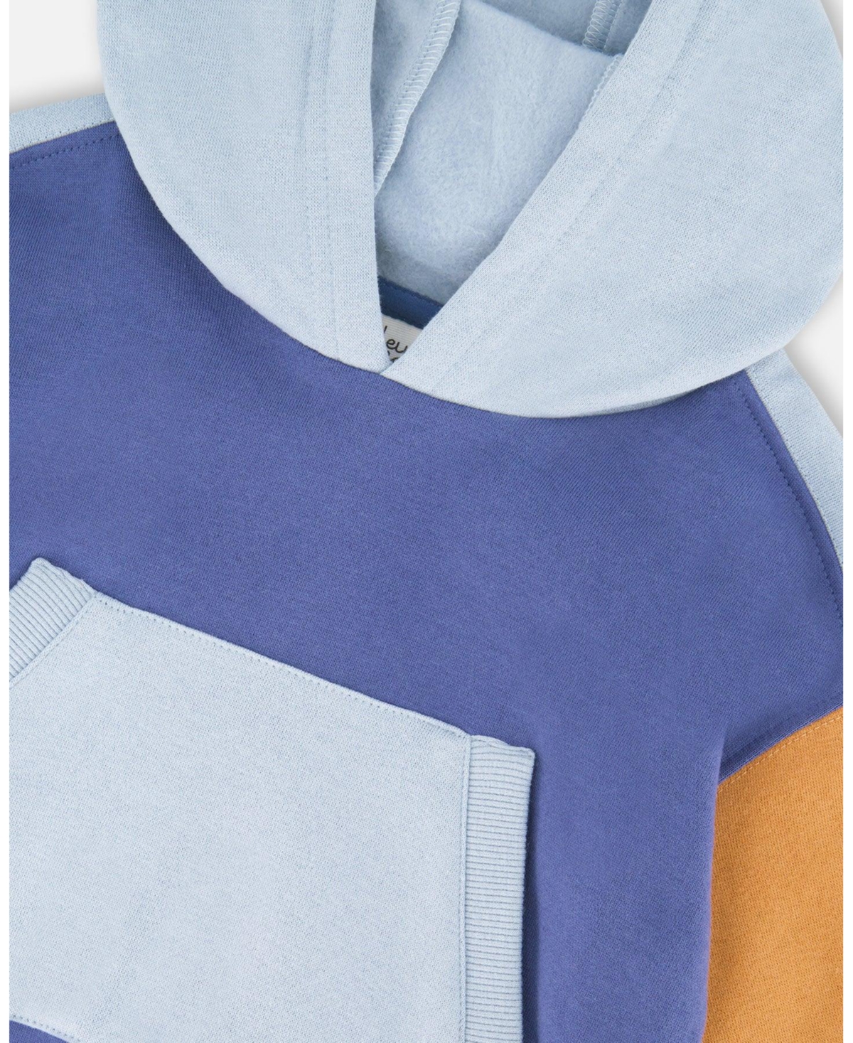 Deux par Boy Long Sleeve Colorblocked Hooded Fleece Sweatshirt Blue