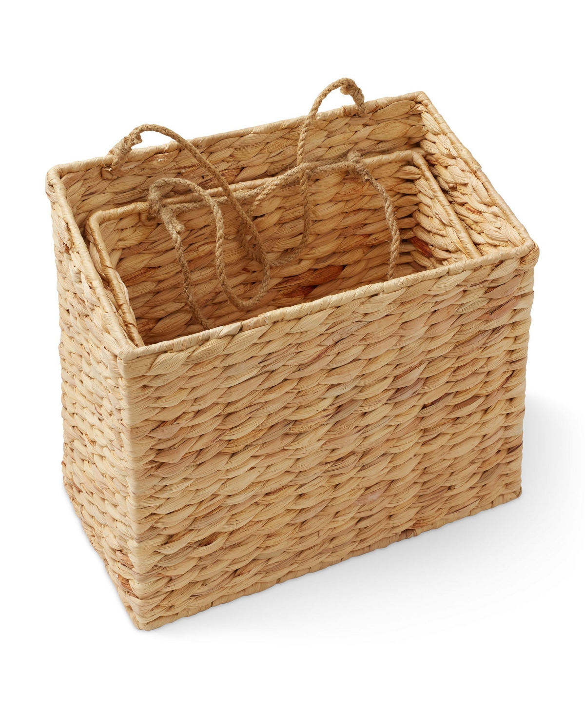 Casafield 2-Tier Hanging Storage Basket Set, Natural Water Hyacinth Wall Basket, Boho Organizer for Kitchen Pantry, Home Office, Entryway, Bathroom