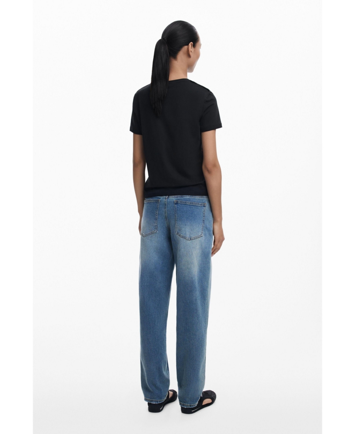 Desigual Embroidered Stretch Cotton T-shirt In Black