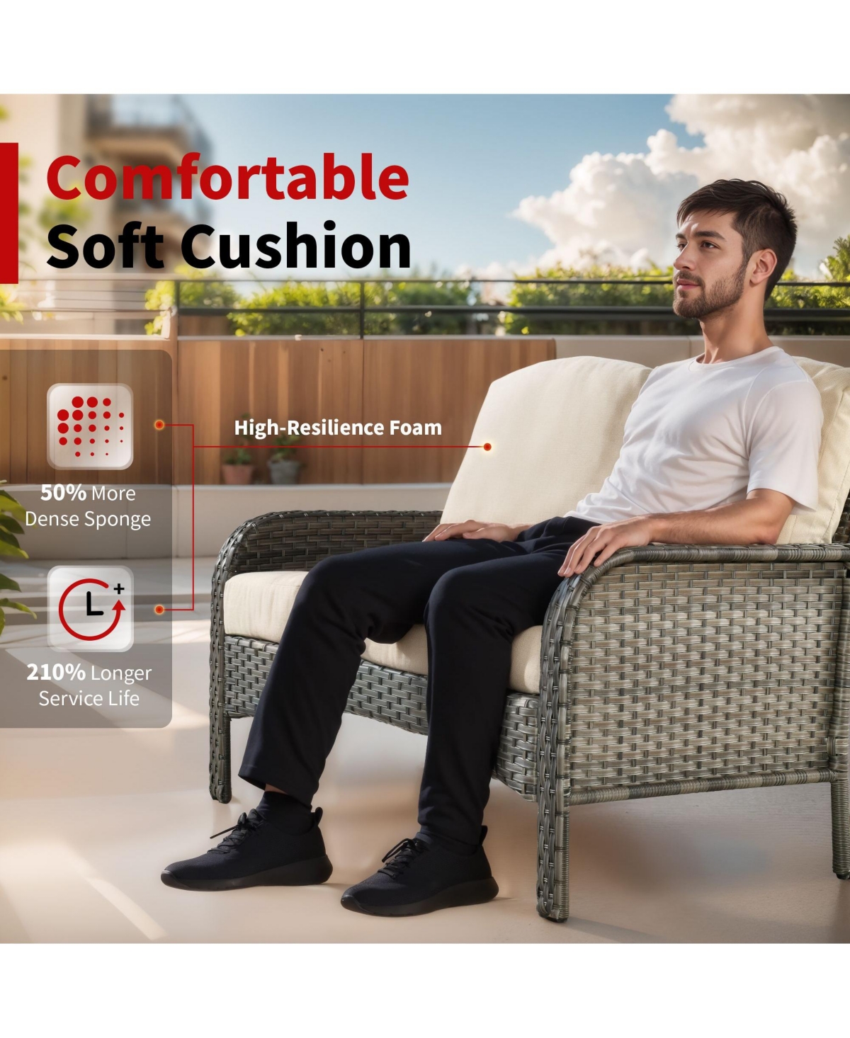 Xizzi 4 Pieces Patio Fruniture Set,Outdoor Wicker Sofa with Outdoor Chairs,Coffee Table,High Back Loveseat Thickened Cushion