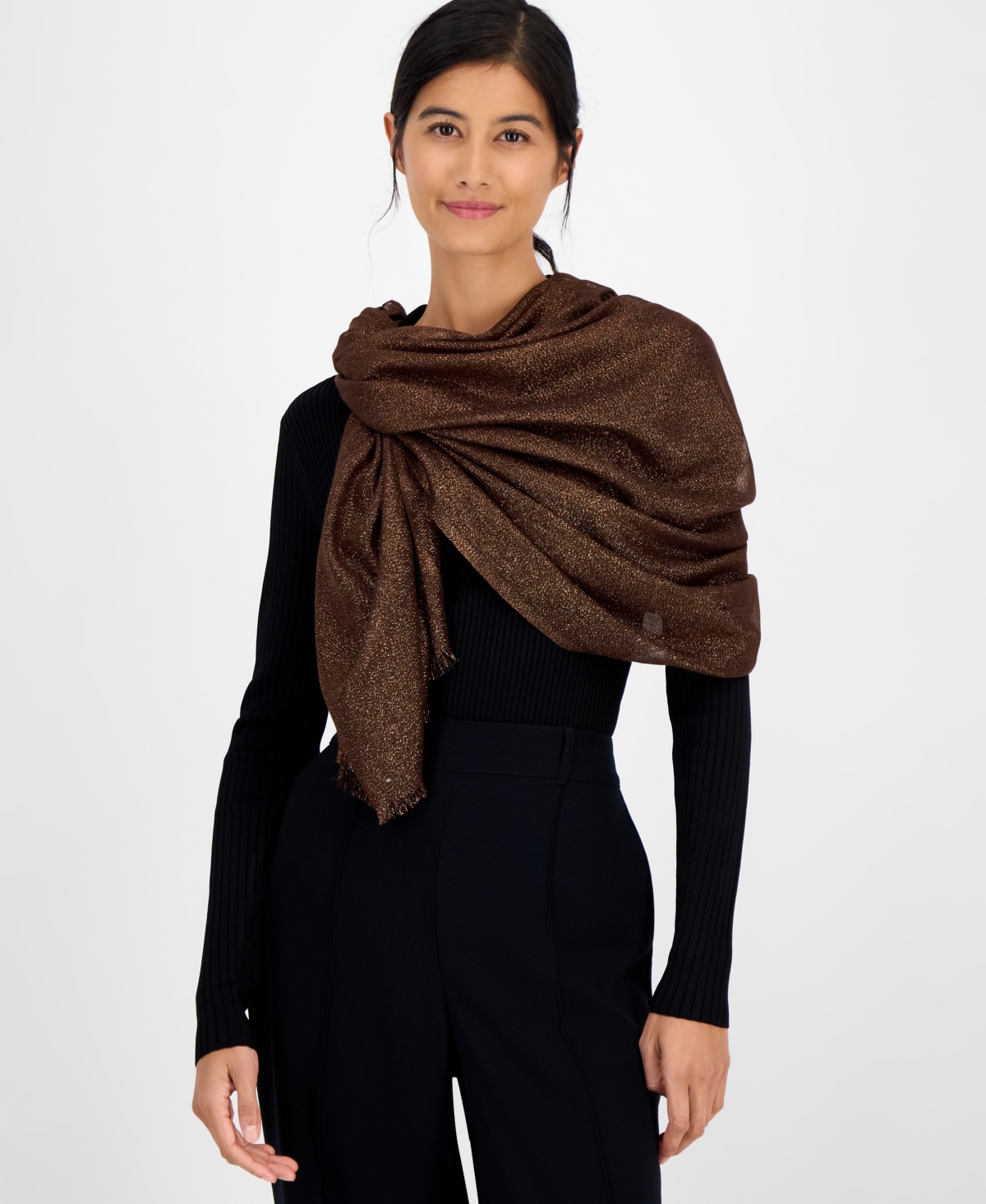 Inc International Concepts Women's Shimmer Wrap Scarf, Created For Macy's In Brown