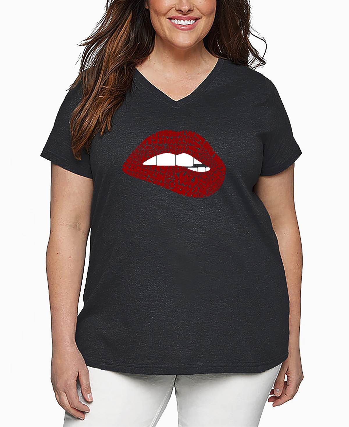 La Pop Art Plus Size Crazy Little Thing Called Love Word Art V-neck T-shirt In Gray