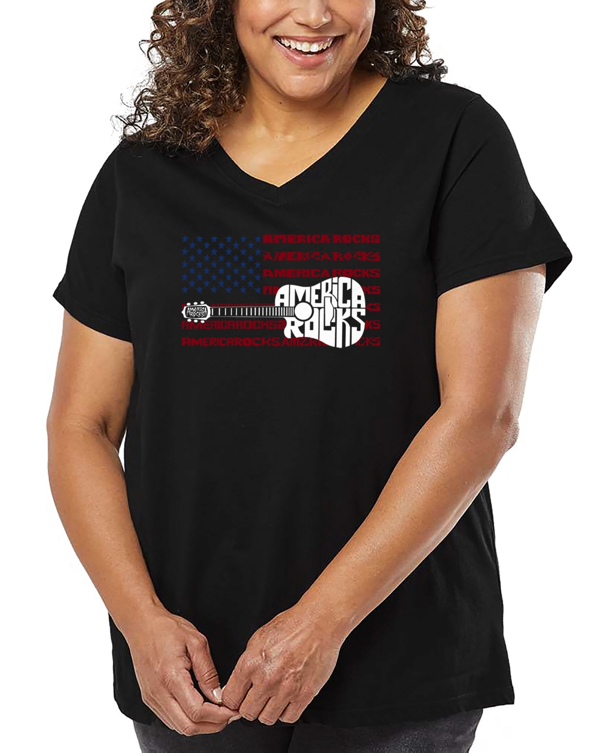 La Pop Art Plus Size Have Yourself A Merry Little Christmas Word Art V-neck T-shirt In Black