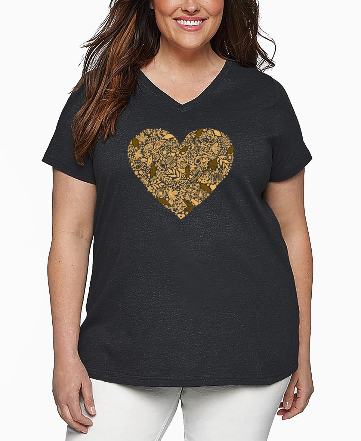 La Pop Art Plus Size Fall Vibes Word Art V-neck T-shirt In Gray