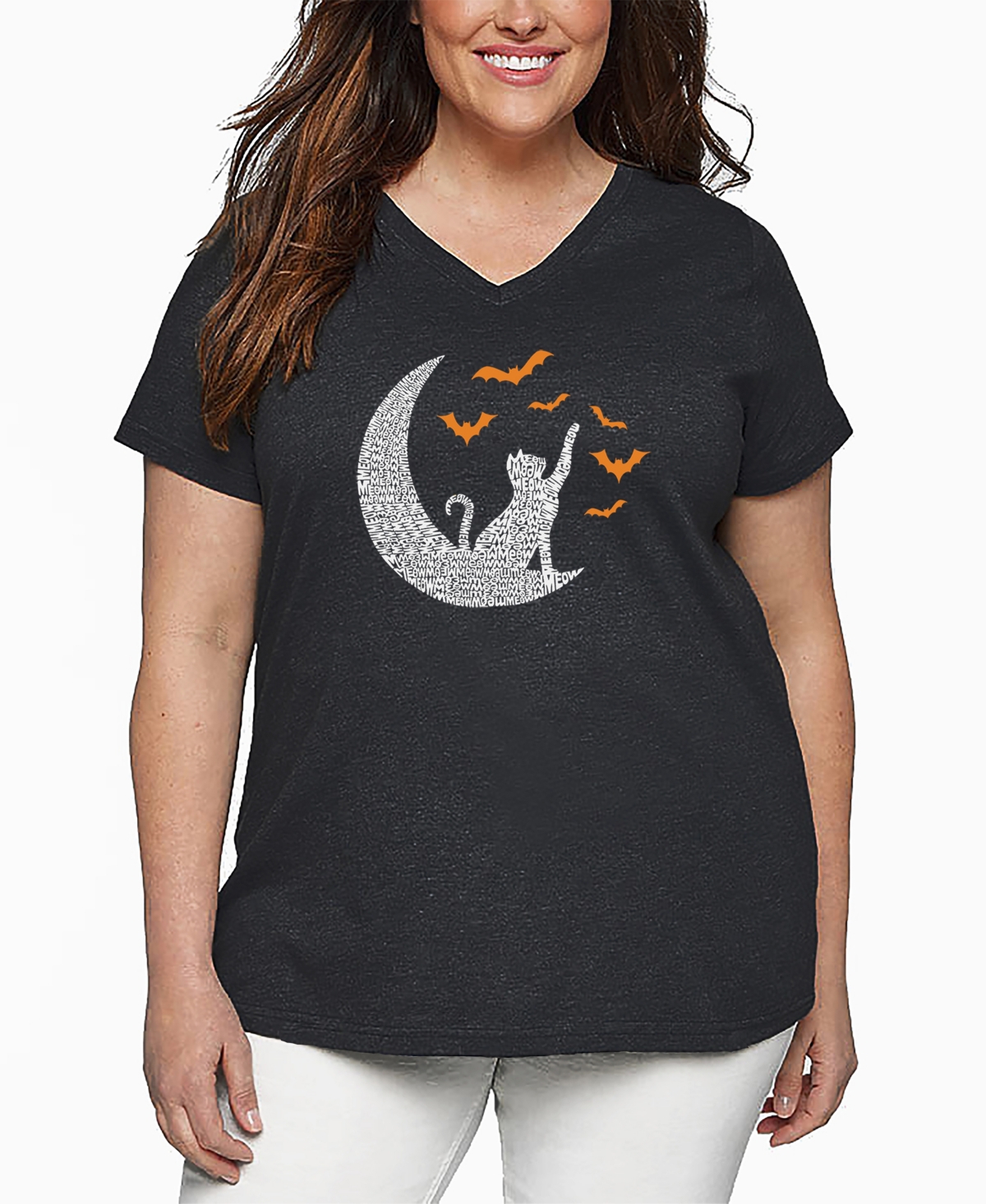 La Pop Art Plus Size Lunar Bats Word Art V-neck T-shirt In Gray