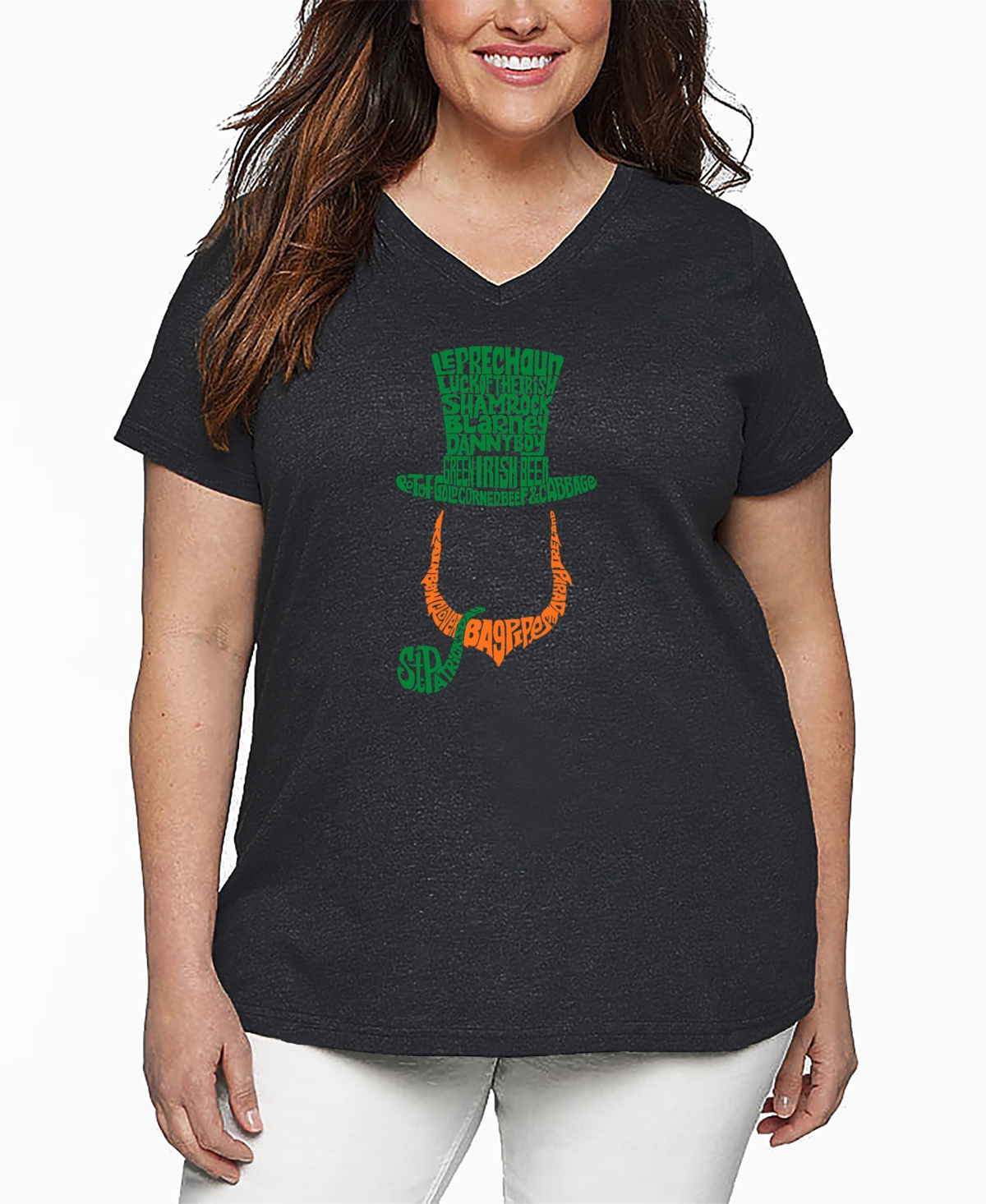 La Pop Art Plus Size Leprechaun Word Art V-neck T-shirt In Gray