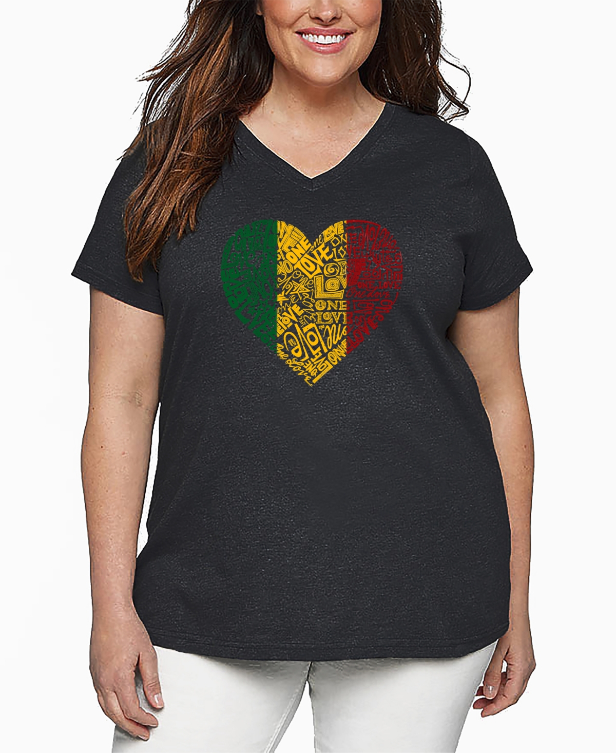 La Pop Art Plus Size Crazy Little Thing Called Love Word Art V-neck T-shirt In Gray