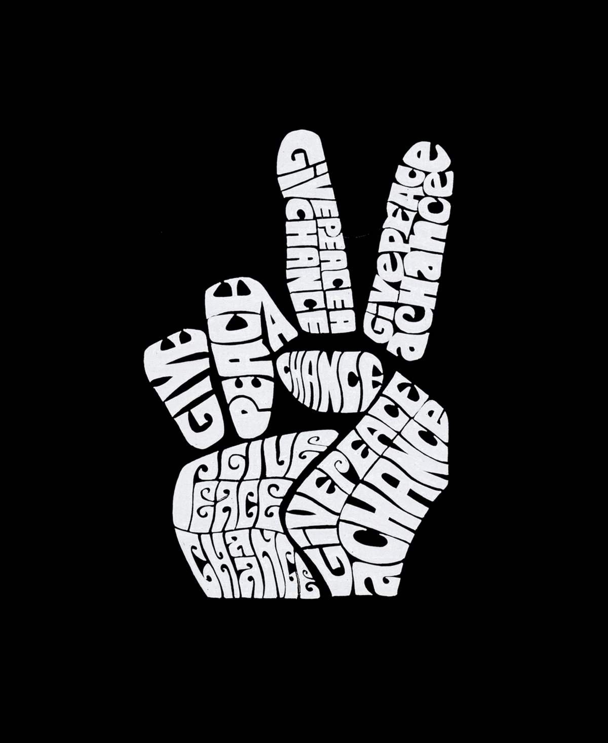 La Pop Art Plus Size Peace Fingers Word Art V-neck T-shirt In Black
