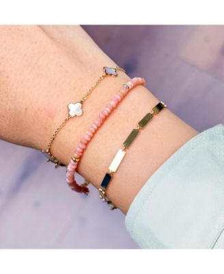 Pink Opal Bead Bracelet 14K Gold