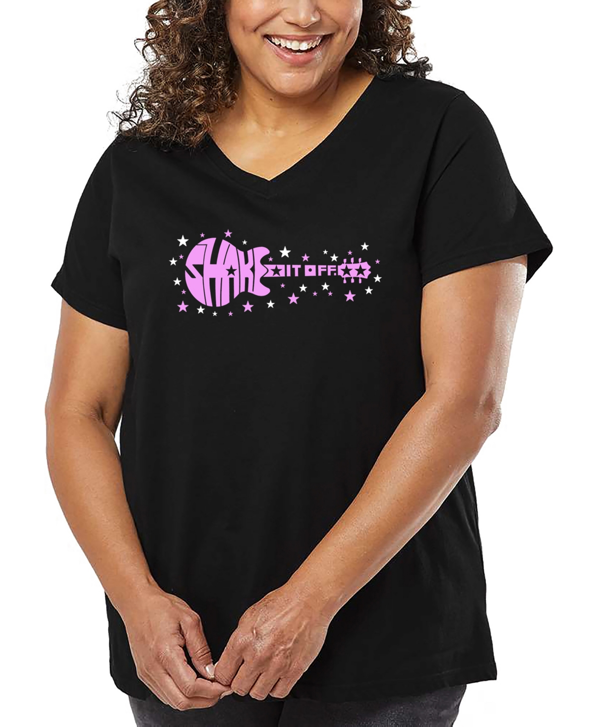 La Pop Art Plus Size All I Want For Christmas Is You Word Art V-neck T-shirt In Black