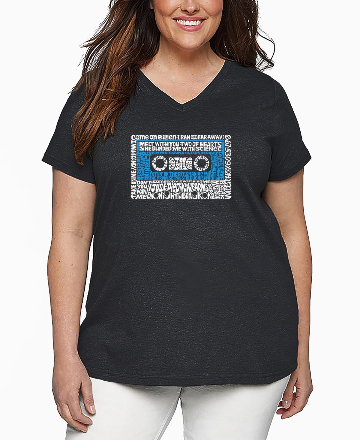 La Pop Art Plus Size 80s One Hit Wonders Word Art V-neck T-shirt In Gray