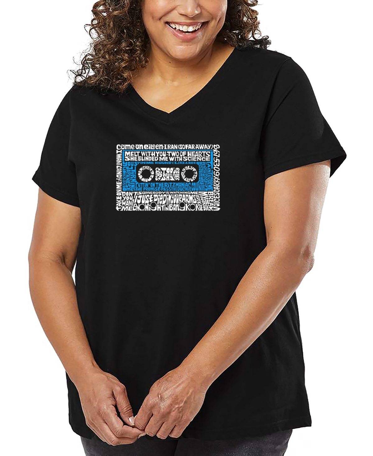 La Pop Art Plus Size All I Want For Christmas Is You Word Art V-neck T-shirt In Black