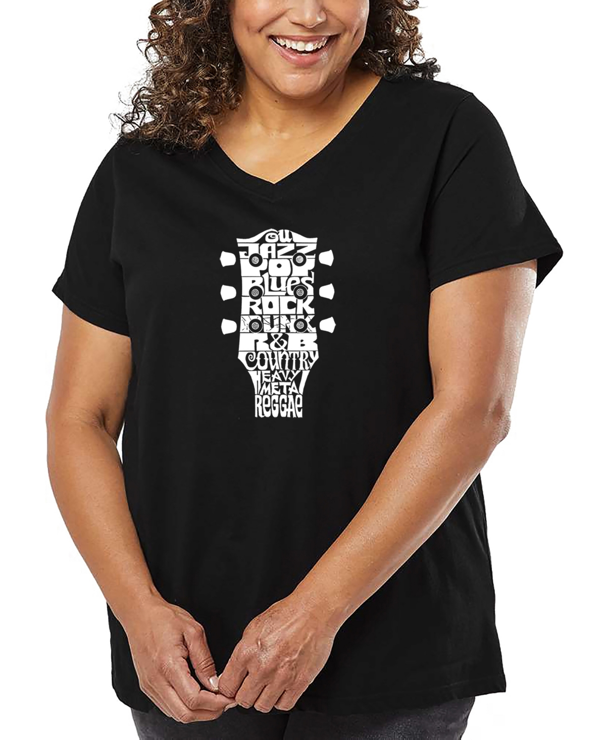 La Pop Art Plus Size Have Yourself A Merry Little Christmas Word Art V-neck T-shirt In Black