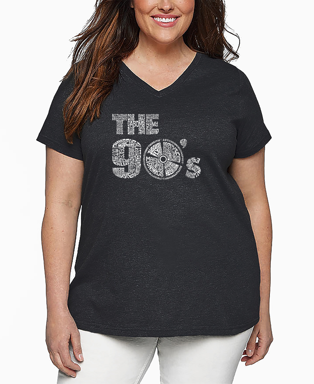 La Pop Art Plus Size 90s Word Art V-neck T-shirt In Gray