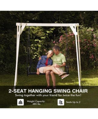 Patio Hanging Porch Swing 2-Person Outdoor Metal Swing Bench Chair w/ Chains