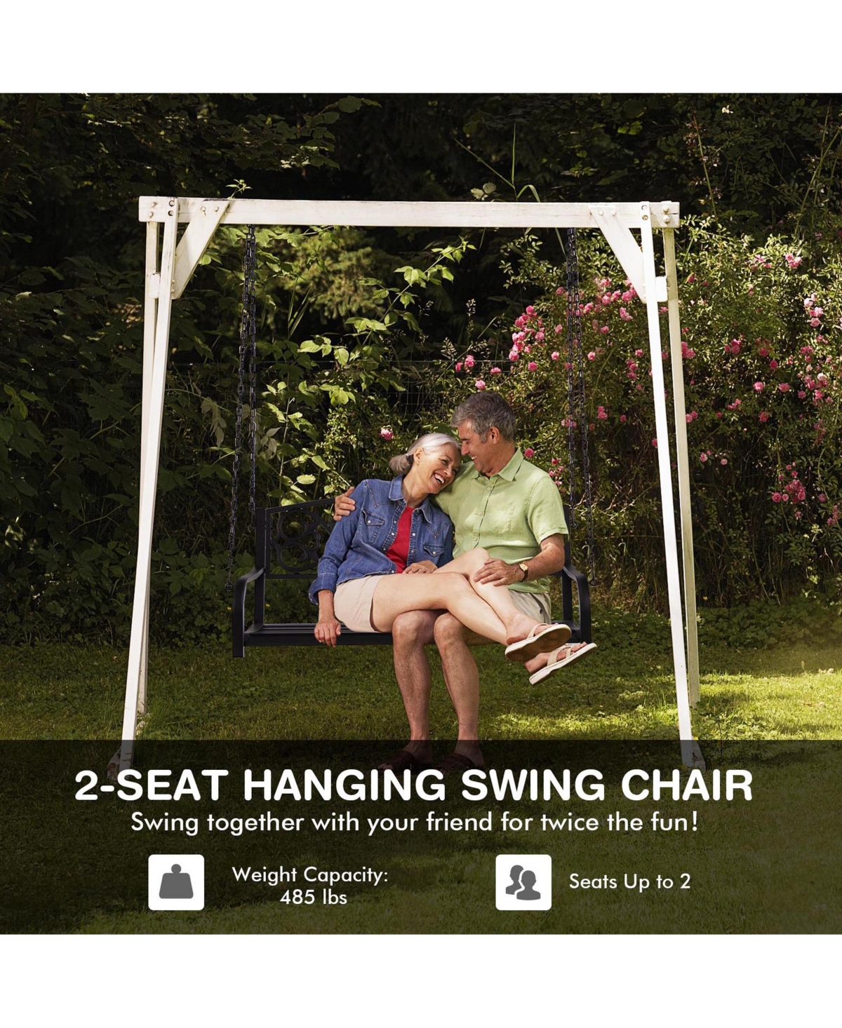 Gymax Patio Hanging Porch Swing 2-Person Outdoor Metal Swing Bench Chair w/ Chains