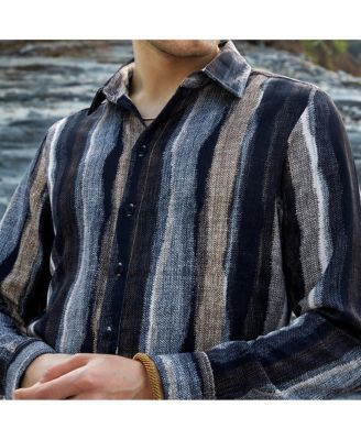 Men's Prussian Blue & Ash Brown Brushed-Stripe Shirt