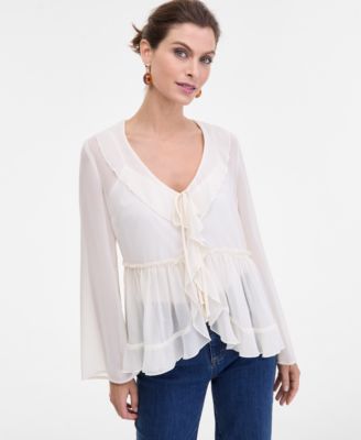 Women's Printed Ruffle-Collar Top, Macy's Exclusive