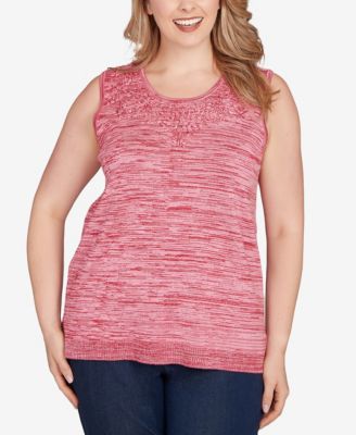 Plus Size Marled Knit Embroidered Tank Sweater 