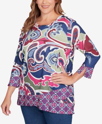 Plus Size Geo Paisley Border Top