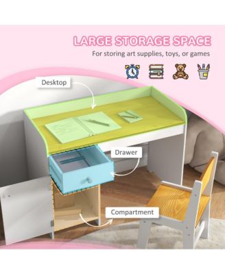 Kids Desk and Chair Set with Storage Drawer, Study Desk with Chair for Children for Arts &amp; Crafts, Snack Time, Homeschooling, Homework, White