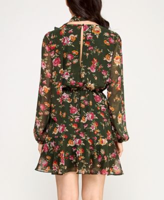 Juniors' Floral  Long Sleeve Dress