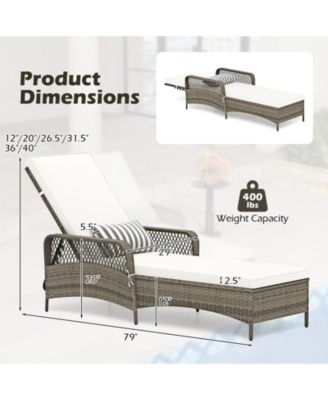 Outdoor 6-Position Adjustable Chaise Patio Recliner w/ Backrest Cushion & Pillow