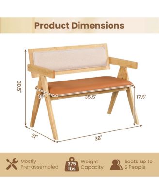 Rubber Wood Dining Bench w/Armrest Sherpa Upholstered Backrest Soft-padded Seat
