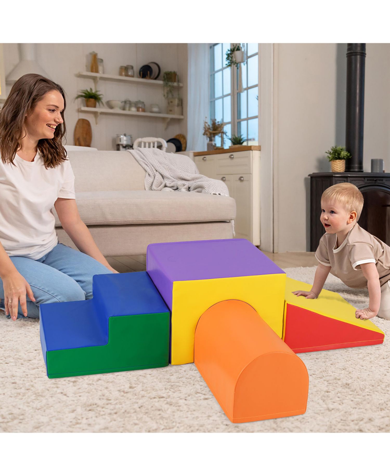 Kids Climb and Crawl Activity Playset Blocks w/ Waterproof PU Cover EPE Foam