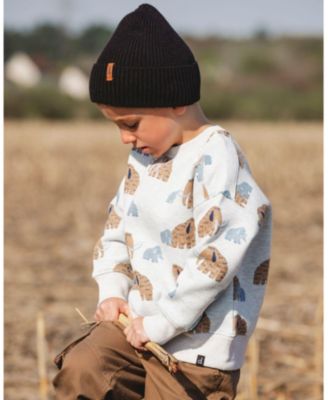 Baby Boy Long Sleeve Crew Neck Fleece Sweatshirt Beige Mammoth Print - Baby