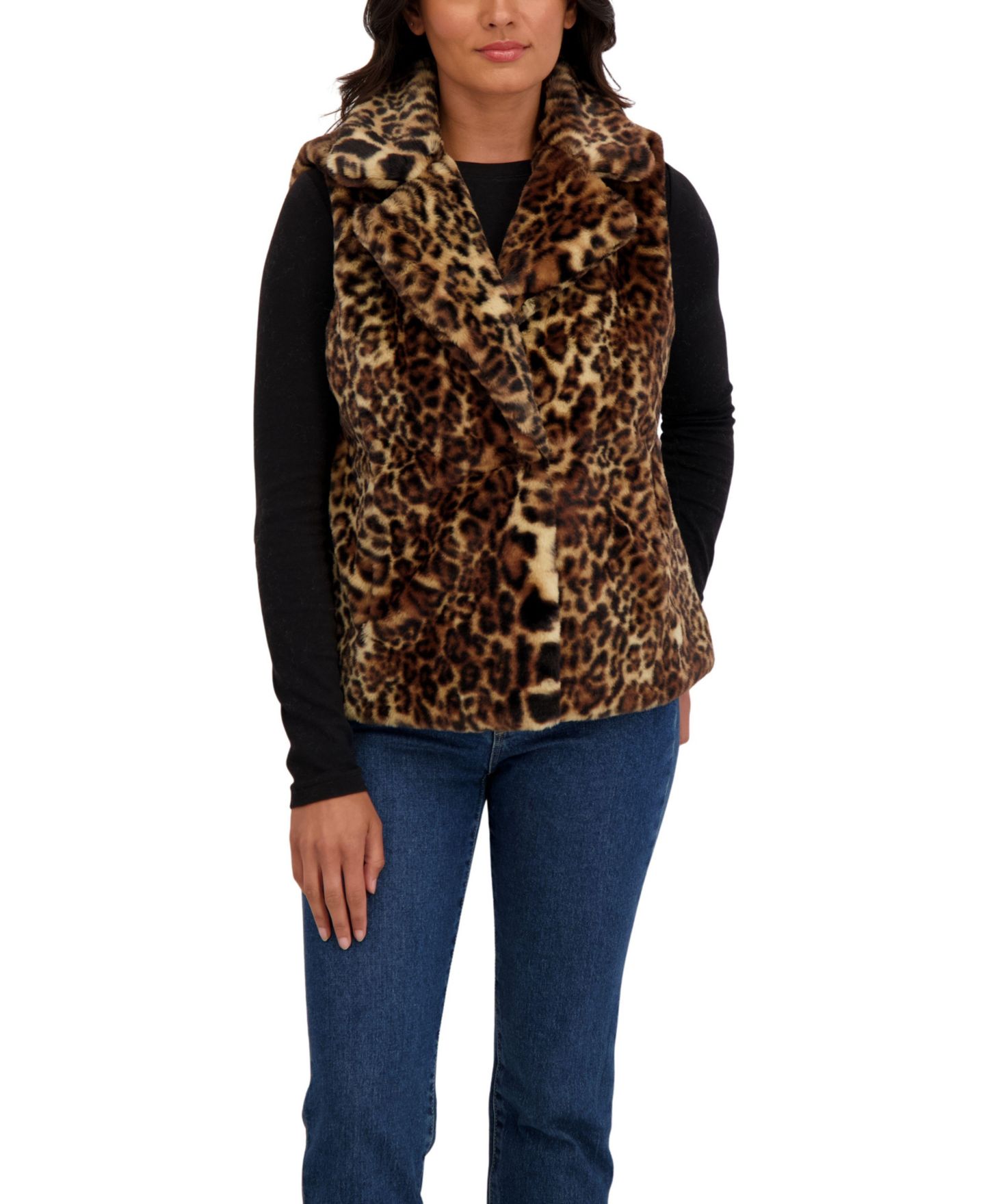 Женский жилет Sebby Collection Faux Fur Notch Collar Vest, цвет: Леопардовый — фото 1