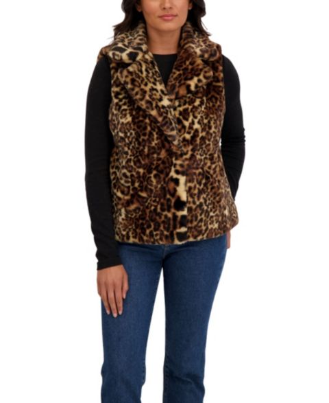 Женский жилет Sebby Collection Faux Fur Notch Collar Vest, цвет: Леопардовый