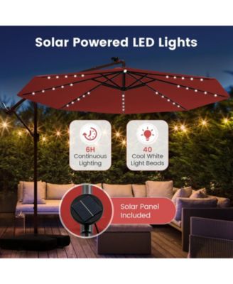 10 Feet Solar Offset Hanging Umbrella with 40 Lamp Beads and Solar Panel